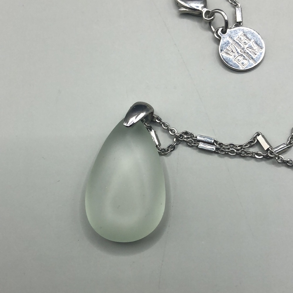 WHBM Sea Glass Tear Drop Elegant Chain Pendant Necklace Minimalist or Layer. - Picture 3 of 6